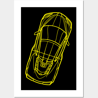 Accelerate Yellow C8 Corvette racecar Silhouette Outline Amplify Orange Supercar Sports car Racing car Posters and Art